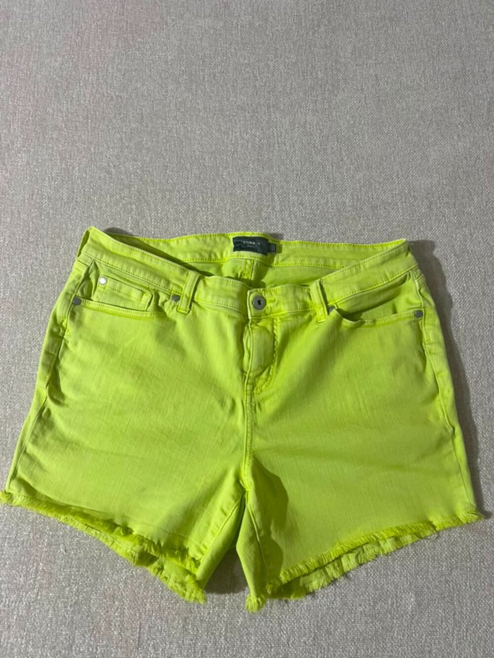 Torrid Size 16 Neon Yellow Stretch Denim Shorts Frayed Hem Plus Size